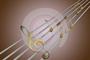 Music notes playing in some guitar strings