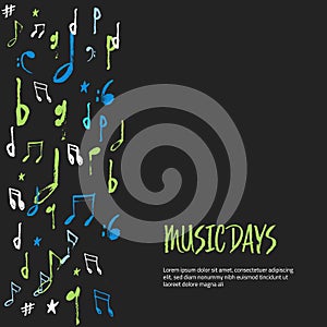Music notes poster background. Modern colorful abstract musical sheet. Vector illustration