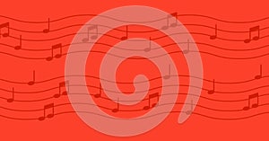 Music notes on red background.
