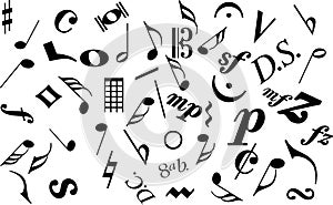 Music notes seamless pattern on white