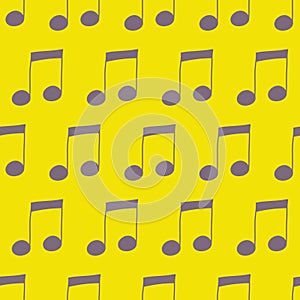 Music notes seamless pattern on yellow, vector illustration for textiles and wrapping paper