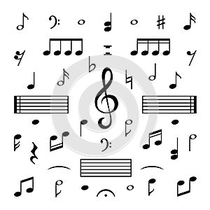 Music notes set. Musical note treble clef silhouette signs vector isolated melody symbols photo