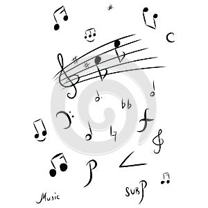 Music notes and shadow.Abstract musical background. Vector illustration.Mensural musical notation.Black notes symbols photo