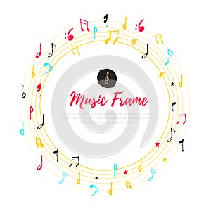 Music notes shape path. Modern colorful abstract musical background. Vector illustration