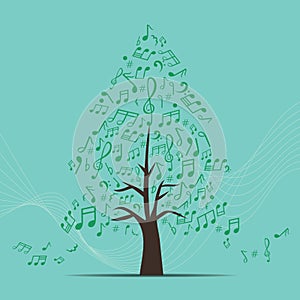 music notes in a shape of pine tree. Vector illustration decorative background design