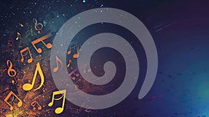 Music notes and signs converge to form melody on abstract dark backdrop. Musical banner. Ai Generated