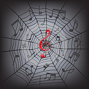 Music notes in the spider web