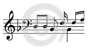 Music notes and staff vector icon