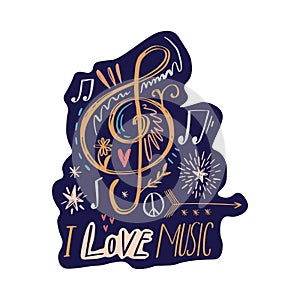 Music notes, swirl, doodle musical design concept, elements set, vector