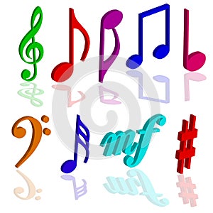 Music notes symbols 3d color