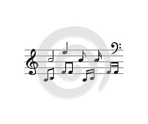 Music notes symbols set, staves and note lines.. Vector illustration, flat design