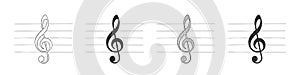 Music notes. Treble Clef. Hand-drawn musical symbols in various variations. Vector illustration