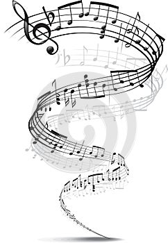 Music notes twisted into a spiral