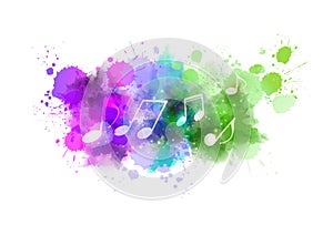 Music notes on watercolor splash background