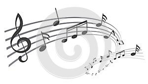 Music notes wave, black group musical notes - vector