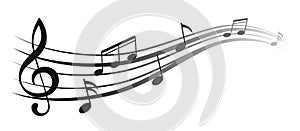 Music notes wave, black group musical notes - vector