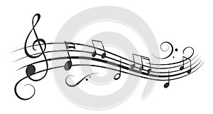 Music notes wave, black group musical notes â€“ vector for stock