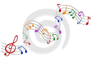 Music notes wave, group musical notes background â€“ vector