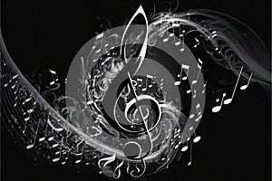Music notes wave isolated group musical notes background, abstract background