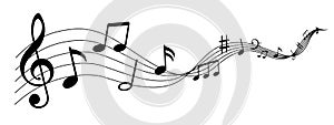 Music notes wave isolated, group musical notes background â€“ for stock