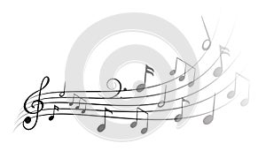 Music notes wave isolated, group musical notes background â€“ vector