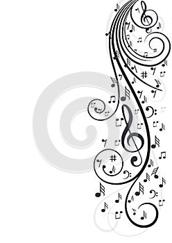 Music notes with waves in white