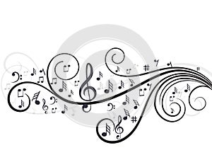 Music notes with waves in white