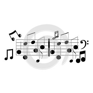 Music notes waving, music background, vector illustration icon