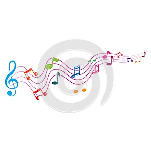 Music notes waving, music background, vector illustration icon