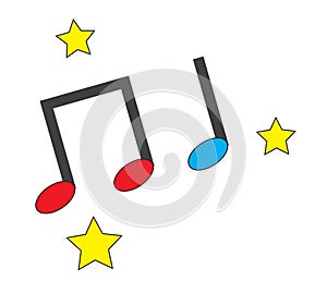 Music notes white stars icons vector