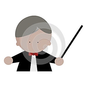 Music orchestra conductor in tuxedo suit with baton icon vector photo