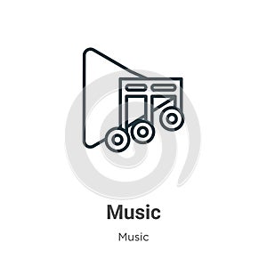 Music outline vector icon. Thin line black music icon, flat vector simple element illustration from editable music concept