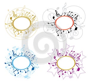 Music oval frames with notes - set - vector