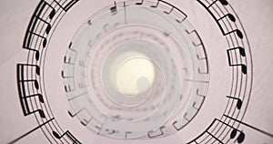 Music paper with clearly printed musical notes twisted in roll