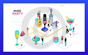 Music party - modern isometric vector web banner
