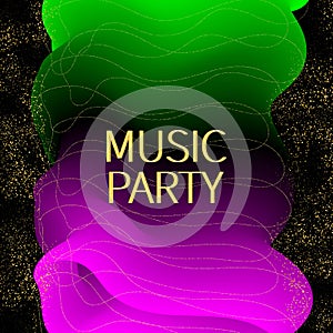 Music party. Sound waves. Neon.  Vector