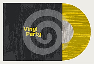 Music Party typographical vintage grunge style poster. Vinyl disk in sleeve. Retro vector illustration.