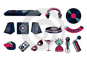 Music party vector icon set. Dance night club signs collection.