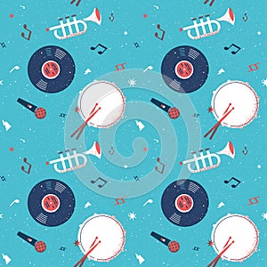 Music party. Vector seamless pattern with grainy texture