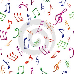 Music pattern. Music notes and signs seamless background