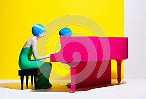 music people colourful modern piano trend art concept performance illustration. Generative AI.