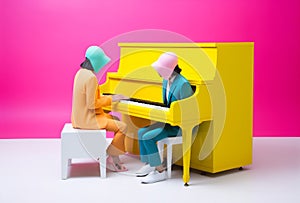 music people performance illustration trend art modern colourful concept piano. Generative AI.