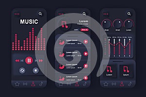 Music player concept neumorphic templates set.