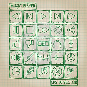 Music Player Icon Doodle Set