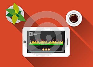 Music player illustration. Flat design with long shadow.