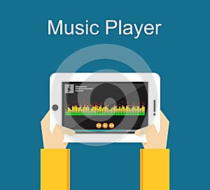 Music player illustration. Flat design. Music player interface on phone screen illustration. Media player concept.