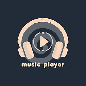 Music player, media player, play button flat logo icon with headphones