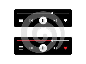 Music Player User Interface Vector. Audio Media Player Widget with Buttons and Song Duration Bar