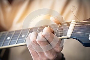 Music playing guitar concept : Hands Young man people that guitarist play for show live in concert