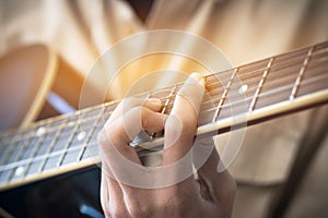 Music playing guitar concept : Hands Young man people that guitarist play for show live in concert